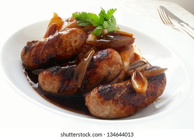 Traditional Sausage Mash And Onion Gravy