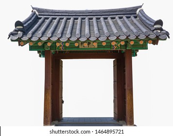 Traditional Seoul Palace Door Open Isolated On White Background. Geyongbokgung And Hanok Style Door From South Korea