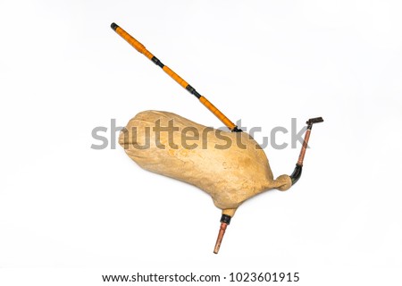 Traditional Serbian bagpipe musical instrument. isolated image on white background.