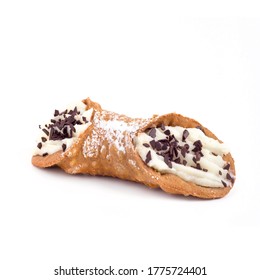 Traditional sicilian cannoli with ricotta cream and chocolate flakes