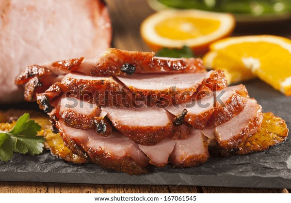 Traditional Sliced Honey Glazed Ham Ready for\
the Holidays