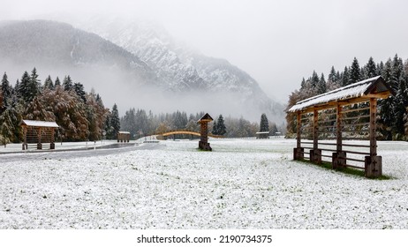 Traditional Slovene Haystack in Winter Snow at Valley of Tamar - Powered by Shutterstock