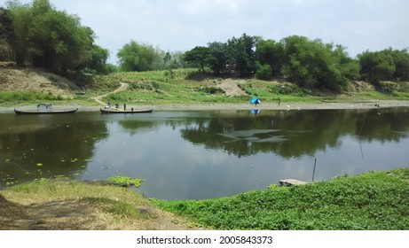 Traditional Small Boat To Cross The Bengawan Solo River Indonesia