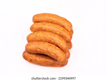 Traditional Smoked Pork Sausage, Isolated. Polish Meat Sausage, A Packshot Photo For Package Design.