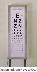 Traditional Snellen Eye Chart Mounted On Clinic Wall