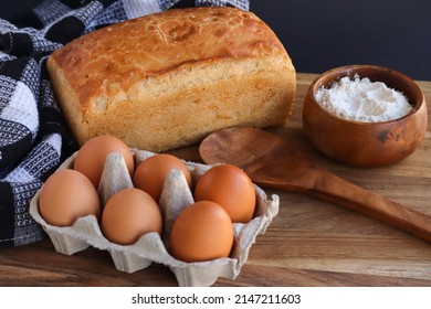 Traditional South African Bread. Baked Ouma Bread With Ingredients Including Eggs And Flour 