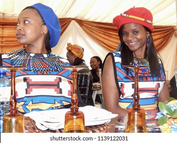 Traditional South African Wedding Between, Xhosa And Ndebele - Johannesburg, South Africa, 29 October 2017. Young Girls At Reception Table.