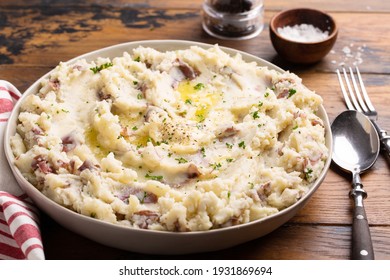 Traditional Southern Garlic Mashed Potatoes Made With Red Potatoes Skin On