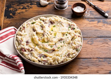 Traditional Southern Garlic Mashed Potatoes Made With Red Potatoes Skin On