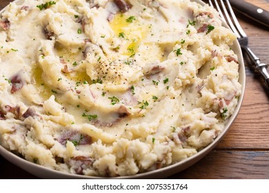 Traditional Southern Garlic Mashed Potatoes Made With Red Potatoes Skin On