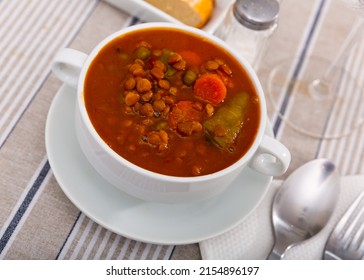 Traditional Spanish Lentil Soup With Vegetables, Which Has An Original Rich Taste And Useful Properties