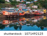 Traditional stilt houses know as palafitos in the city of Castro at Chiloe Island in Southern Chile