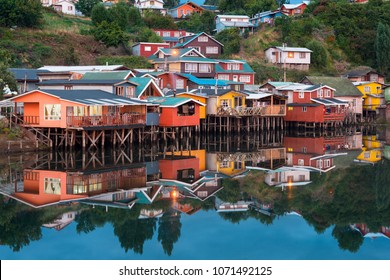 Traditional stilt houses know as palafitos in the city of Castro at Chiloe Island in Southern Chile - Shutterstock ID 1071492125