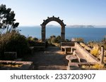 Traditional stone arch of the Llachon peninsula, in the Lake Titicaca region of Peru.