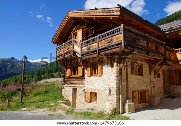 Traditional Stone Wood House Alps Balconies Stock Photo Edit Now