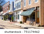 Traditional Stores along a Cobblestone Street in Downtown Annapolis, MD