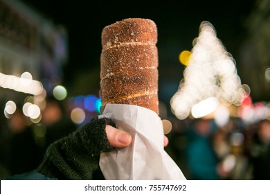 Traditional street food of the christmas markets from Switzerland, Germany, Poland, Czech Republic. Chimney cake.