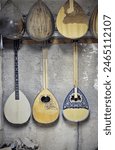 Traditional, string musical instruments. Vintage cultural background with a natural and classic look, related to the music industry