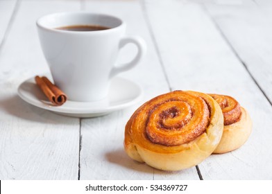 Traditional Sweet Homemade Cinnamon Rolls With Coffee