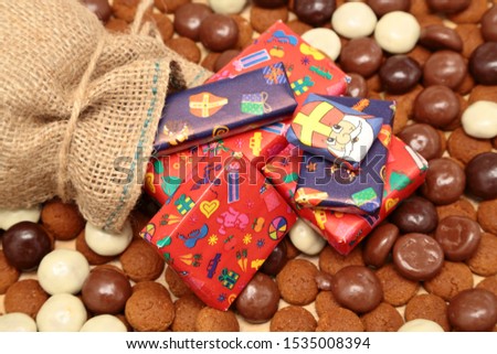 Traditional sweets and pesents for the celebration of Saint Nicolas (Sinterklaas) a dutch holiday
