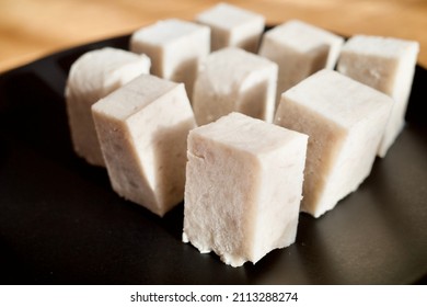 Traditional Taiwanese dessert- Ice cubes made of taro yam and cream