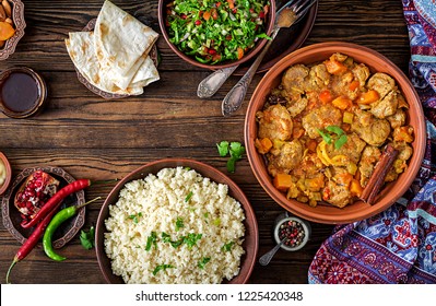 الطبخ المغربي الطحين المغربي Traditional-tajine-dishes-couscous-fresh-260nw-1225420348