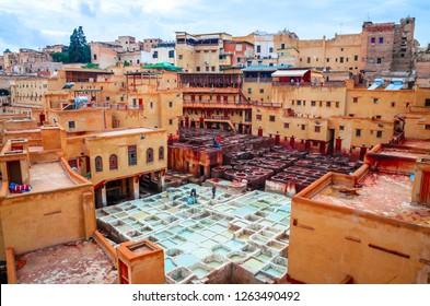 Traditional Tannery In Ancient Medina Of Fez, Morocco