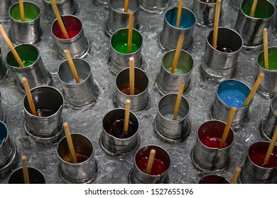 Traditional Thai Popsicle Maker Made By Using Juice Pour To Stainless Tube And Soak Into A Tank Then Rotate The Top,this Agitates The Ice And Settles The Tubes