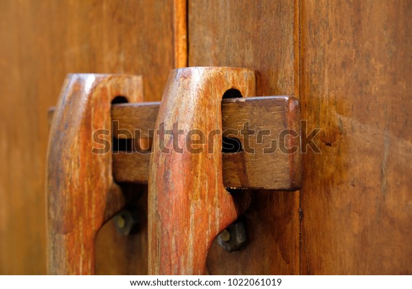 Traditional Thai Style Closeup Wooden Door Stock Photo Edit