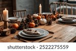 Traditional Thanksgiving dinner, preparation for dinner, table setting