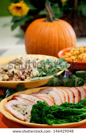 Traditional Thanksgiving Dinner With Side Dishes And Wine Traditional Thanksgiving Dinner With Side Dishes And Wine