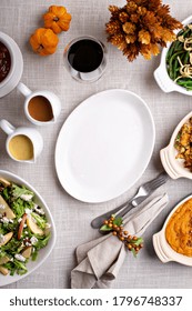 Traditional Thanksgiving Table With Copy Space On Empty Plate