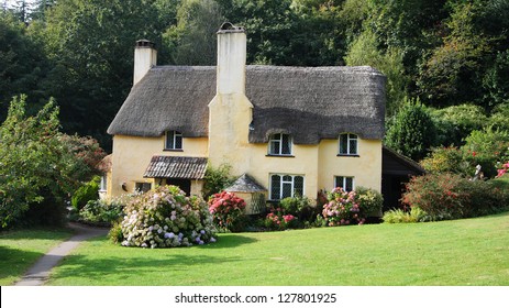 Traditional Thatched English Village Cottage And Garden