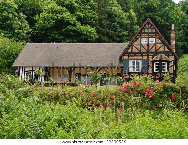 Traditional Timber Framed Norman Village Cottages Stock Photo