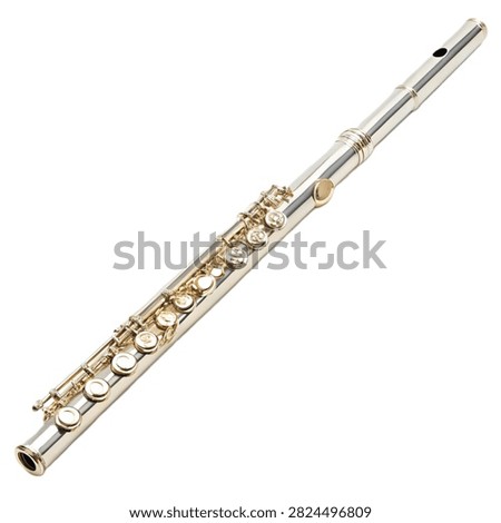 A traditional transverse flute made of solid bamboo or wood, isolated on white background