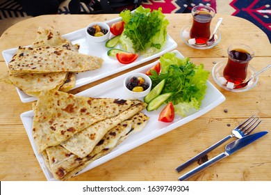 Traditional Turkish Breakfast. Turkish Waffles Pancake.