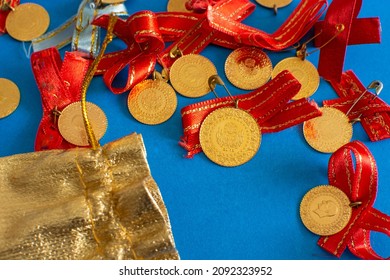 Traditional Turkish Gold Coins. Turkish Name Is ''Ceyrek Altin''