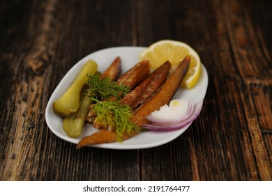 Traditional Turkish And Greek Food Appetizer (meze) On Wood Background. 