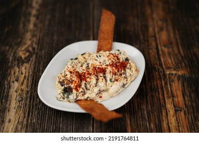 Traditional Turkish And Greek Food Appetizer (meze) On Wood Background. 