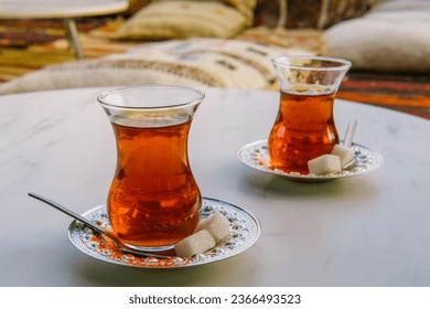 Traditional Turkish tea party for two in the city of Urgup - Shutterstock ID 2366493523