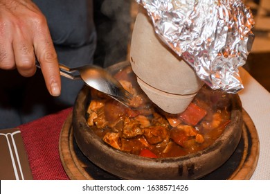 Traditional Turkish Testi Kebab - Tandir - Pottery Kebab Cooked In Clay Pt Over Fire In Istanbul.