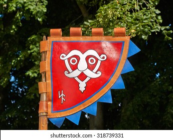 Traditional Typical Medieval Viking Knight Banner Flag Raised Up