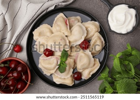 Tasty traditional Ukrainian dumplings with cherry