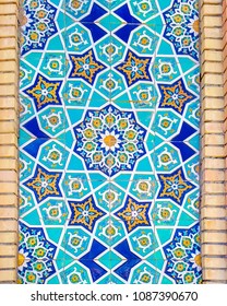 Traditional Uzbek Abstract Pattern On The Ceramic Tile On The Wall Of The Mosque