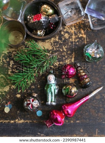 Traditional  vintage christmas glass toys , balls , spaceman , greeting cards from ussr 