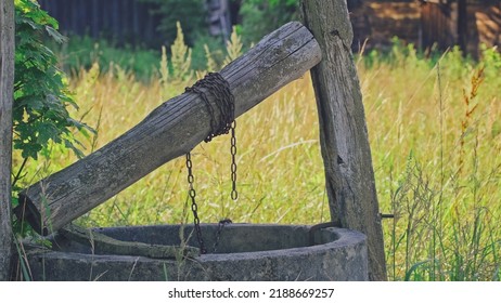 Traditional Water Well At Farm House Yard In Village Abandoned After Groundwater Pollution