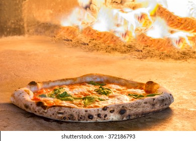 Traditional way baked wood fired oven Italian pizza bakery pizzeria 