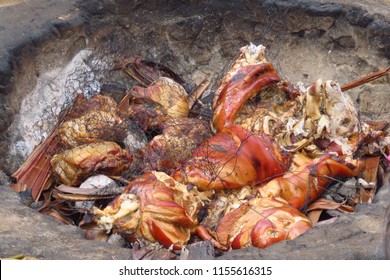 Traditional Way Of Meat Cooking In The Ground In A Underground Oven At The Old Lahaina Luau, A Traditional Hawaiian Party Or Feast Accompanied By Food, Drinks And Entertainment, Maui, Hawaii