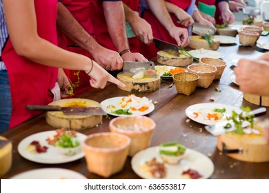 Traditional way of preparing thai food using chopper knife. Picture of traditional thai cuisine made of fresh ingredients taken during cooking class in Chiang Mai. - Shutterstock ID 636553817