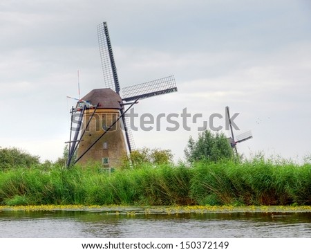 A traditional windmill in the Netherlands at  the famous 